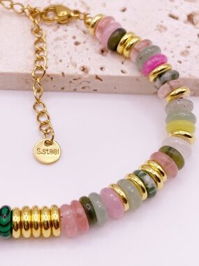 Multicolor Pastel Bead & Gold Accent Bracelet -